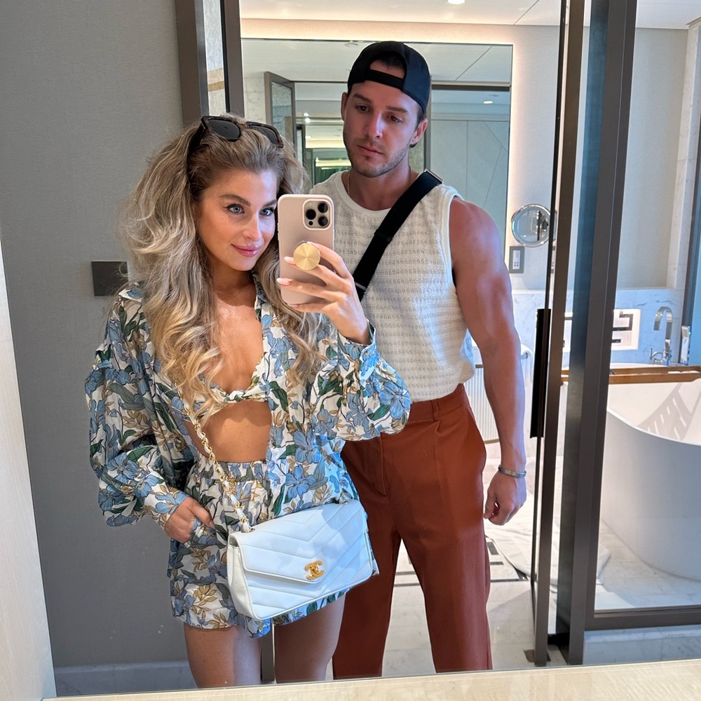 Showpo Blue Floral Button-Up Shirt shorts and bralette - Picture 2 of 10